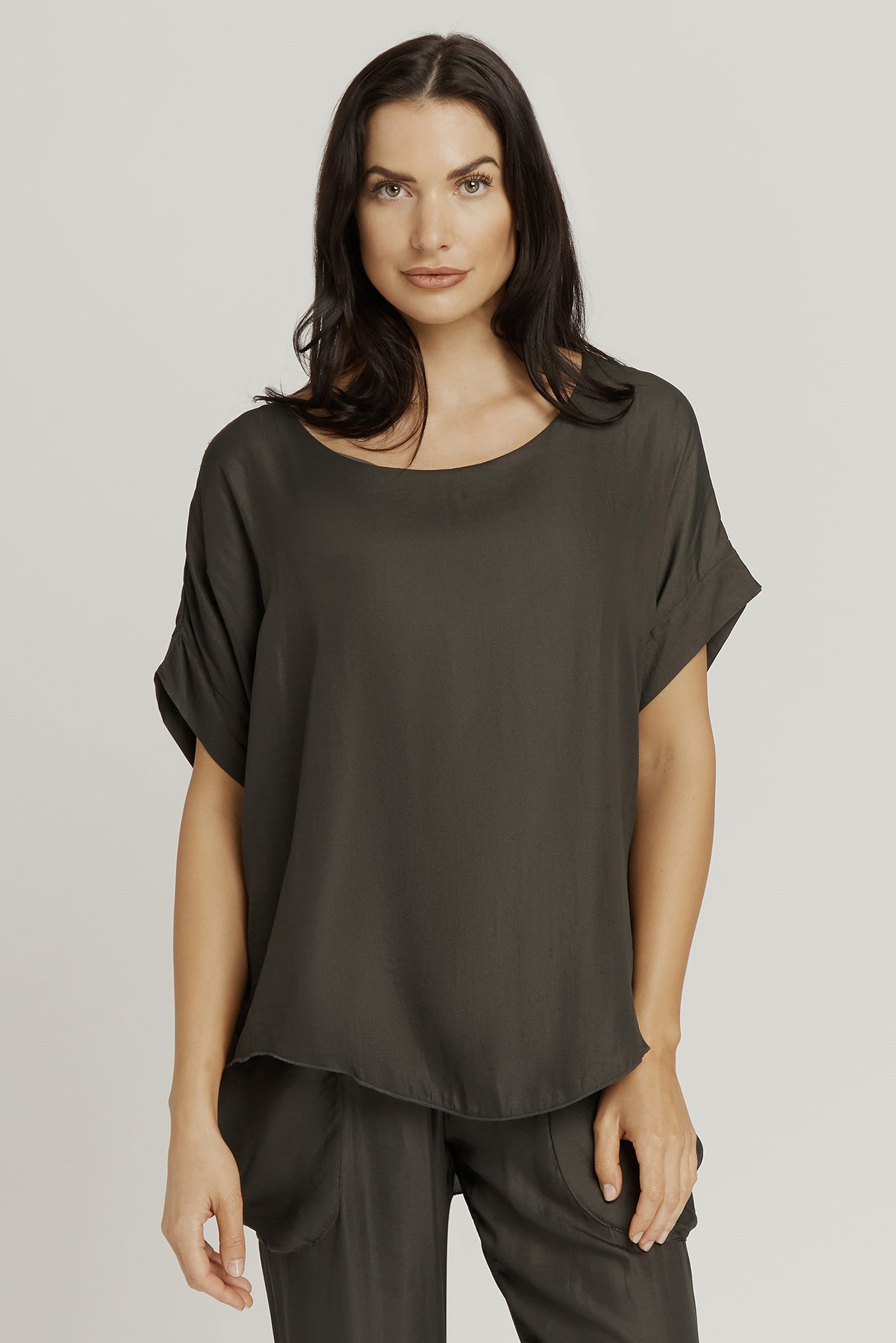 Top with attached tank /ROUND NECK /SAGE GREEN