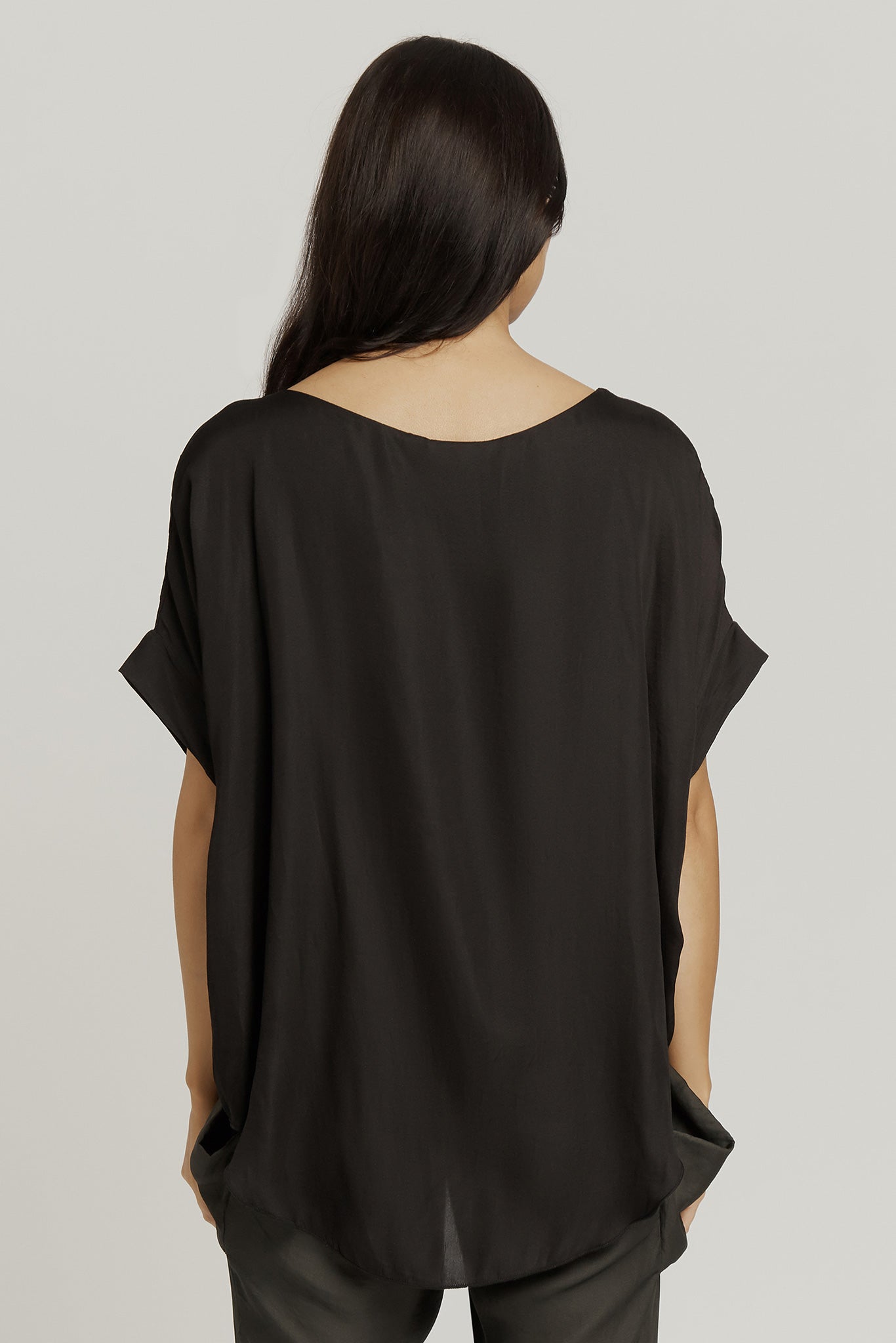 TOP with attached tank  / ROUND NECK - BLACK