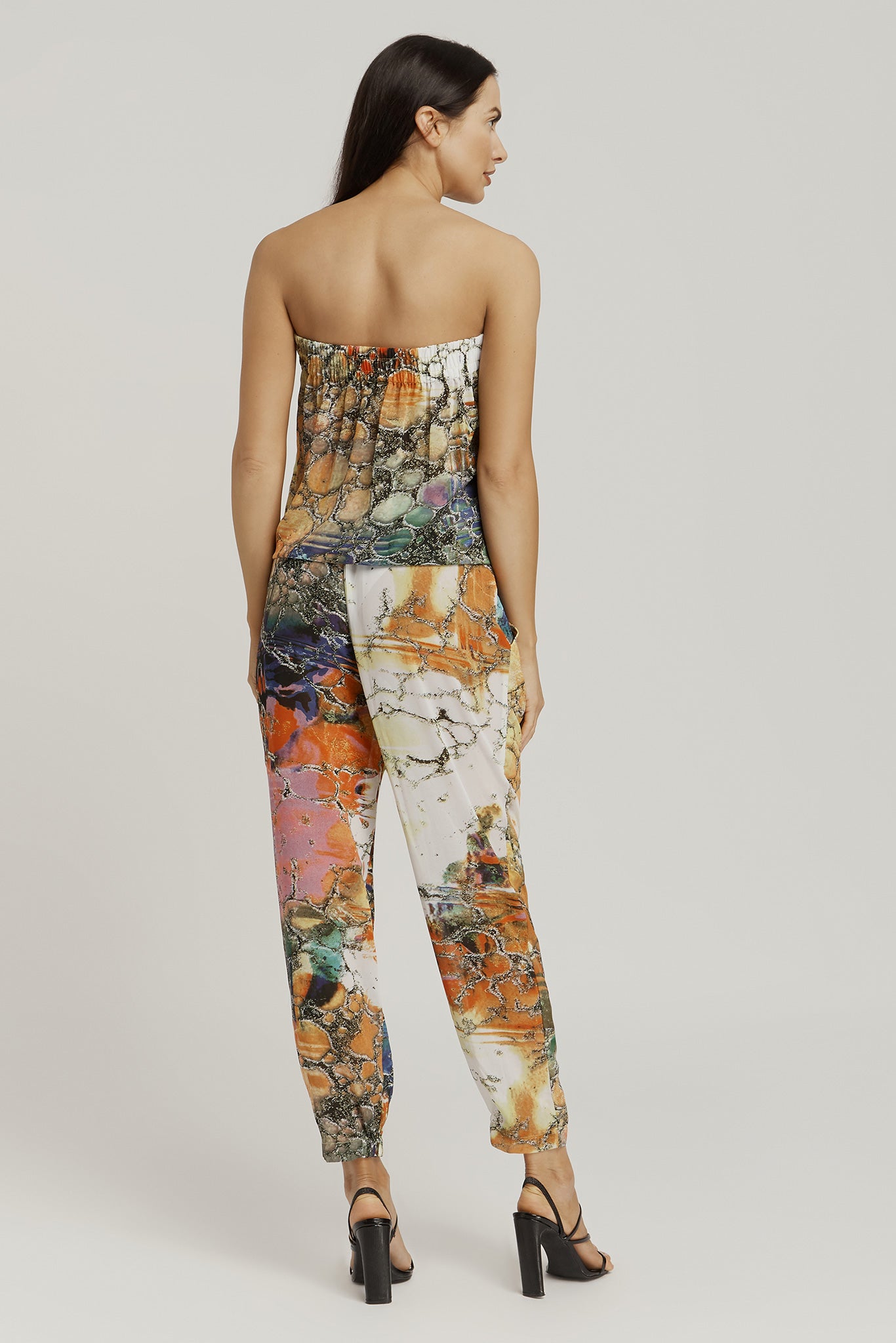 STRAPLESS MAXI JUMPSUIT / Bright MARBLE PRINT