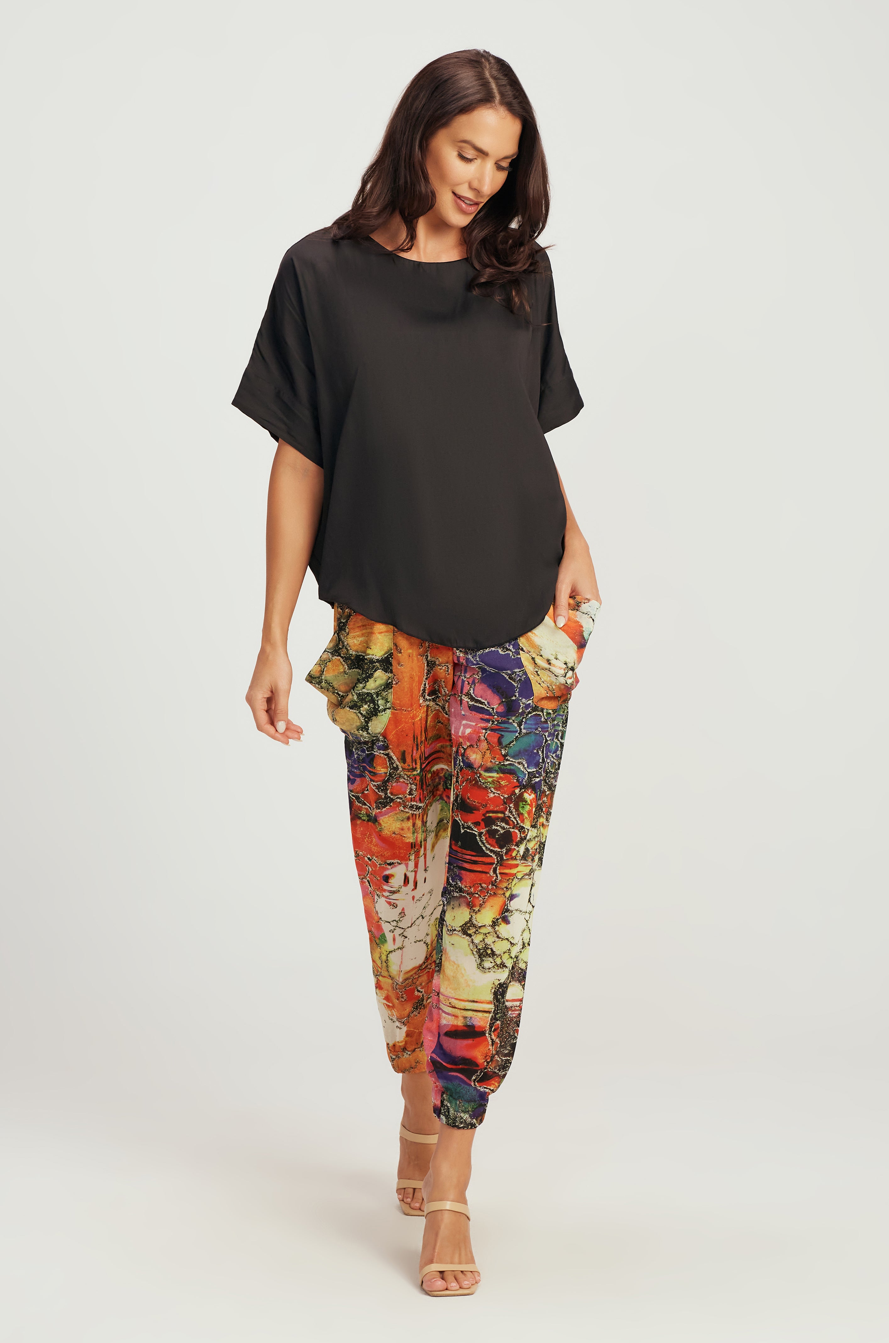 SLOUCHY PANTS / BRIGHT MARBLE PRINT